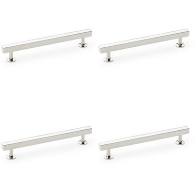 4 PACK - Straight Square Bar Pull Handle Polished Nickel 160mm Centres SOLID BRASS Drawer