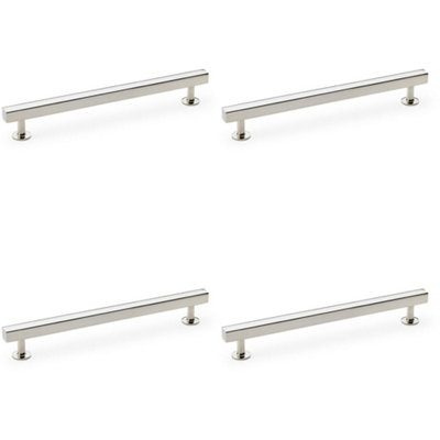 4 PACK - Straight Square Bar Pull Handle Polished Nickel 192mm Centres SOLID BRASS Drawer