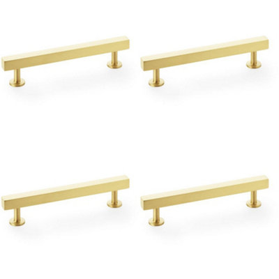 4 PACK - Straight Square Bar Pull Handle - Satin Brass 128mm Centres SOLID BRASS Drawer