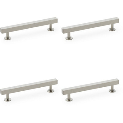 4 PACK - Straight Square Bar Pull Handle - Satin Nickel 128mm Centres SOLID BRASS Drawer