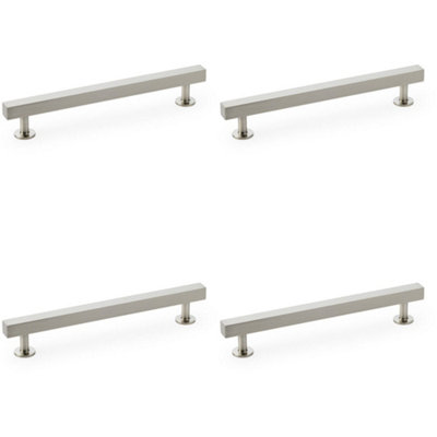 4 PACK - Straight Square Bar Pull Handle - Satin Nickel 160mm Centres SOLID BRASS Drawer