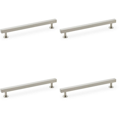 4 PACK - Straight Square Bar Pull Handle - Satin Nickel 192mm Centres SOLID BRASS Drawer