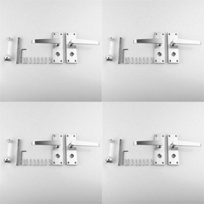 4 PACK - Straight Victorian Bathroom Latch Door Handle - Polished Chrome Lever Backplate