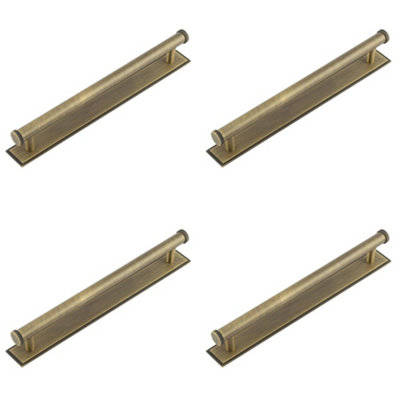 4 PACK Stylish 224mm Antique Brass Cabinet Handle with Stepped Backplate - Kitchen Drawer Pull Handle