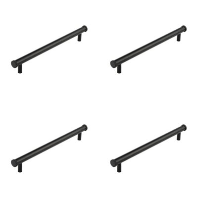 4 PACK Stylish 224mm Matt Black Cabinet Handle with Knurled Design - Kitchen Drawer Pull Handle