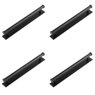 4 PACK Stylish 224mm Matt Black Cabinet Handle with Stepped Backplate - Kitchen Drawer Pull Handle