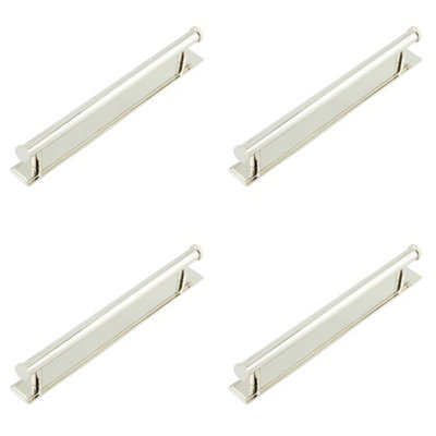 4 PACK Stylish 224mm Polished Nickel Cabinet Handle with Stepped Backplate - Kitchen Drawer Pull Handle