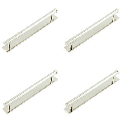 4 PACK Stylish 224mm Polished Nickel Cabinet Pull Handle with Plain Backplate - Kitchen Drawer Pull Handle