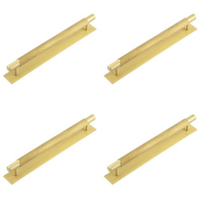 4 PACK Stylish 224mm Satin Brass Cabinet Handle with Plain Backplate - Kitchen Drawer Pull Handle