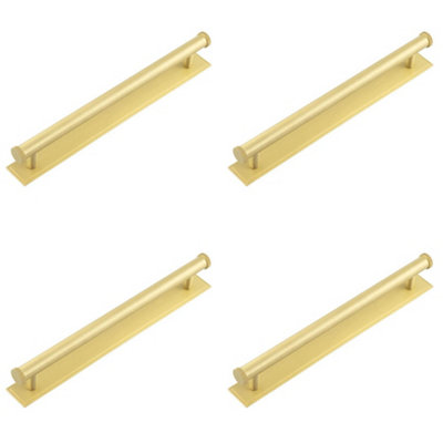 4 PACK Stylish 224mm Satin Brass Cabinet Handle with Stepped Backplate Kitchen Drawer Pull Handle