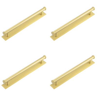 4 PACK Stylish 224mm Satin Brass Cabinet Handle with Stepped Backplate - Kitchen Drawer Pull Handle