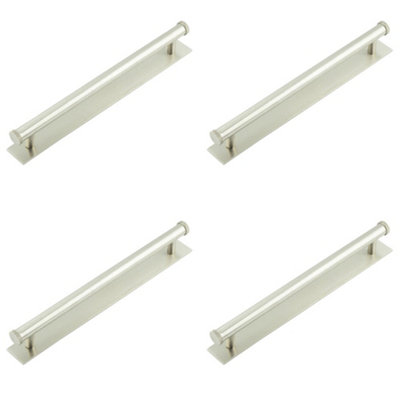 4 PACK Stylish 224mm Satin Nickel Cabinet Handle with Plain Backplate - Kitchen Drawer Pull Handle