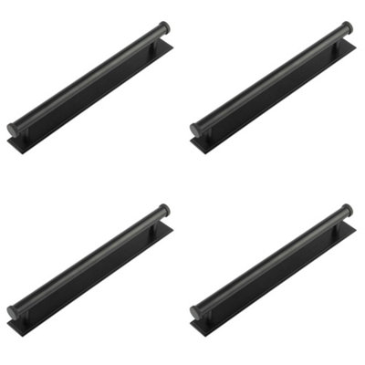 4 PACK Stylish 224mm Stepped Backplate Cabinet Handle in Matt Black Finish - Kitchen Drawer Pull Handle