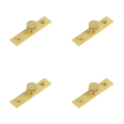 4 PACK Stylish 30mm Cupboard Knob with Satin Brass Backplate - Kitchen Cabinet Knob