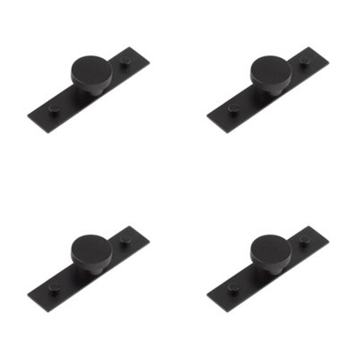 4 PACK Stylish 40mm Matt Black Cupboard Knob with Plain Backplate - Kitchen Cabinet Knob