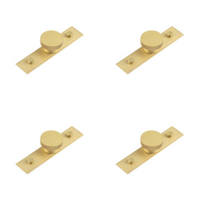 4 PACK Stylish 40mm Satin Brass Cupboard Knob with Stepped Backplate Kitchen Cabinet Knob