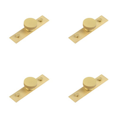 4 PACK Stylish 40mm Satin Brass Cupboard Knob with Stepped Backplate - Kitchen Cabinet Knob