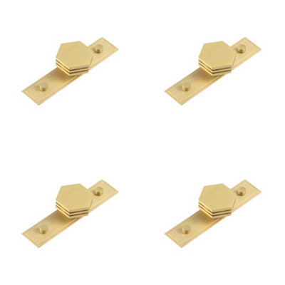 4 PACK Stylish 40mm Satin Brass Cupboard Knob with Unique Hexagonal Design - Kitchen Cabinet Knob