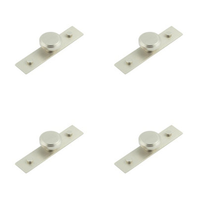 4 PACK Stylish 40mm Satin Nickel Cupboard Knob with Plain Backplate - Kitchen Cabinet Knob