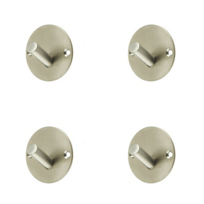 4 PACK Stylish 45mm Satin Stainless Steel Single Robe Hook for Modern Bathrooms - Wall Mounted Clothing Hook
