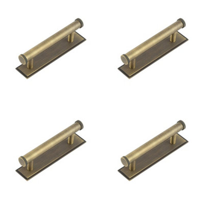 4 PACK Stylish 96mm Antique Brass Cabinet Handle with Stepped Backplate Kitchen Drawer Pull Handle