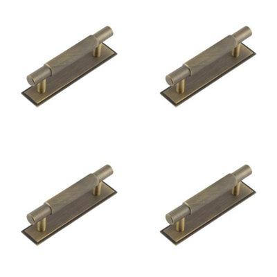 4 PACK Stylish 96mm Antique Brass Cabinet Handle with Stepped Backplate Kitchen Drawer - Pull Handle