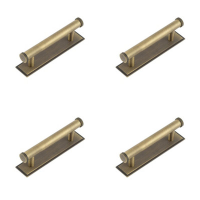 4 PACK Stylish 96mm Antique Brass Cabinet Handle with Stepped Backplate - Kitchen Drawer Pull Handle
