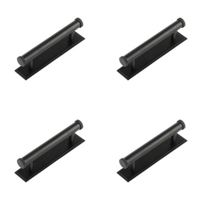 4 PACK Stylish 96mm Cabinet Handle with Stepped Backplate in Matt Black Finish Kitchen Drawer Pull Handle