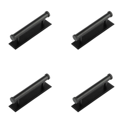 4 PACK Stylish 96mm Cabinet Handle with Stepped Backplate in Matt Black Finish - Kitchen Drawer Pull Handle