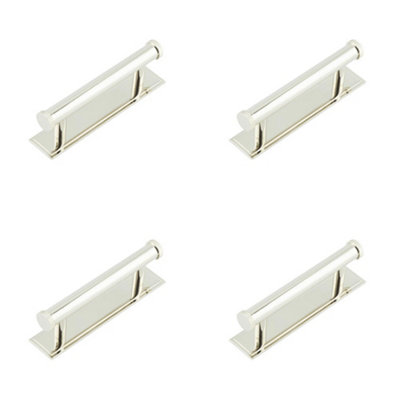 4 PACK Stylish 96mm Cabinet Handle with Stepped Backplate in Polished Nickel - Kitchen Drawer Pull Handle