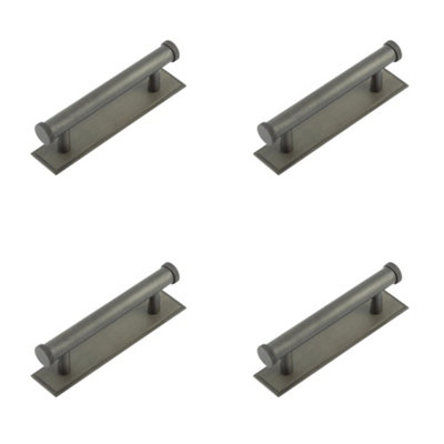 4 PACK Stylish 96mm Center Stepped Backplate Cabinet Handle in Dark Bronze - Kitchen Drawer Pull Handle