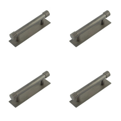 4 PACK Stylish 96mm Dark Bronze Cabinet Handle with Plain Backplate - Kitchen Drawer Pull Handle