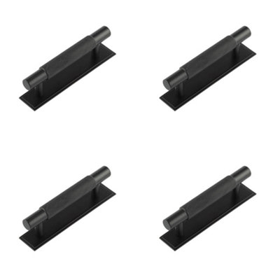 4 PACK Stylish 96mm Matt Black Cabinet Handle with Stepped Backplate - Kitchen Drawer Pull Handle