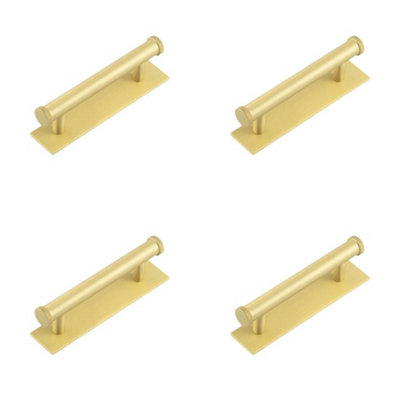 4 PACK Stylish 96mm Satin Brass Cabinet Handle with Plain Backplate - Kitchen Drawer Pull Handle
