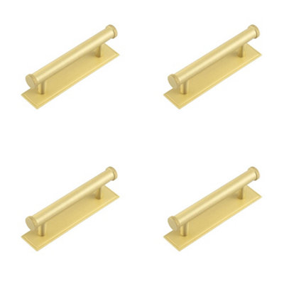 4 PACK Stylish 96mm Satin Brass Cabinet Handle with Stepped Backplate Kitchen Drawer Pull Handle