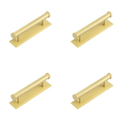 4 PACK Stylish 96mm Satin Brass Cabinet Handle with Stepped Backplate - Kitchen Drawer Pull Handle