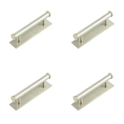 4 PACK Stylish 96mm Satin Nickel Cabinet Handle with Plain Backplate - Kitchen Drawer Pull Handle