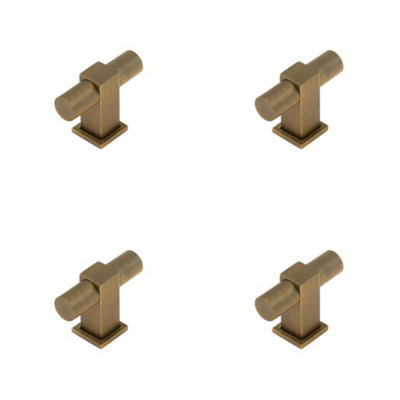 4 PACK Stylish Antique Brass T Bar Cupboard Knob for Modern Interiors - Kitchen Cabinet Knob