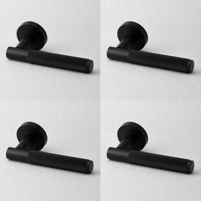 4 PACK Stylish Black Knurled Door Handle for Modern Interiors - Interior Handle