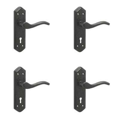 4 PACK Stylish Black Suite Door Handle with Lockplate for Home and Office - Interior Lever on Backplate