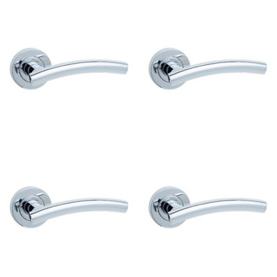 4 PACK Stylish Curve Door Handle on Rose in Polished Chrome Finish - Interior Handle