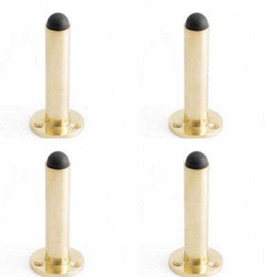4 PACK Stylish Cylinder Wall Mounted Door Stop with Polished Brass Finish - Rubber Stopper Protector