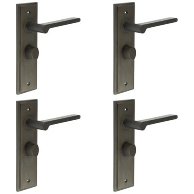 4 PACK Stylish Dark Bronze Bathroom Door Handle with Backplate and Turn & Release Mechanism - Solid Brass Interior Handle