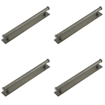 4 PACK Stylish Dark Bronze Cabinet Handle with Stepped Backplate - 224mm Centers - Kitchen Drawer Pull Handle