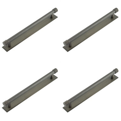 4 PACK Stylish Dark Bronze Cabinet Handle with Stepped Backplate - 224mm Ctrs - Kitchen Drawer Pull Handle