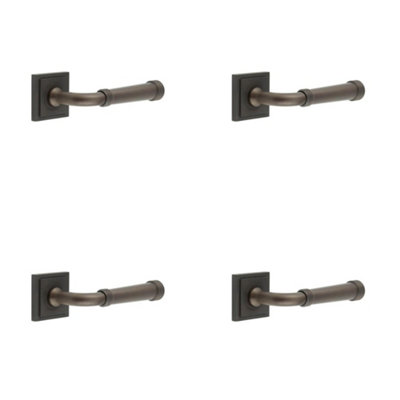 4 PACK Stylish Dark Bronze Square Door Handle for Modern Homes - Solid Brass Interior Handle
