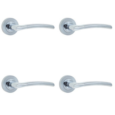 4 PACK Stylish Door Handle on Rose in Polished and Satin Chrome Finish - Interior Handle