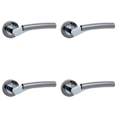 4 PACK Stylish Door Handle on Rose with Polished Chrome and Black Nickel Finish - Interior Handle