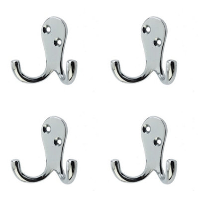 4 PACK Stylish Double Robe Hook in Polished Chrome - 53mm - Wall Mounted Clothing Hook