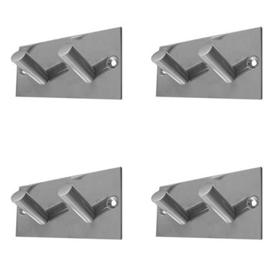 4 PACK Stylish Double Robe Hook in Satin Stainless Steel - 94x46mm - Wall Mounted Clothing Hook